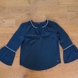 Tommy Hilfiger Navy Top with White Trim Bell sleeves size small